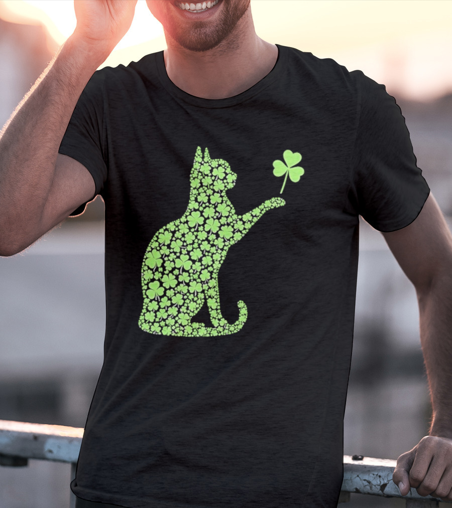 Funny St. Patrick’S Day Shamrock Cat Irish T-Shirt