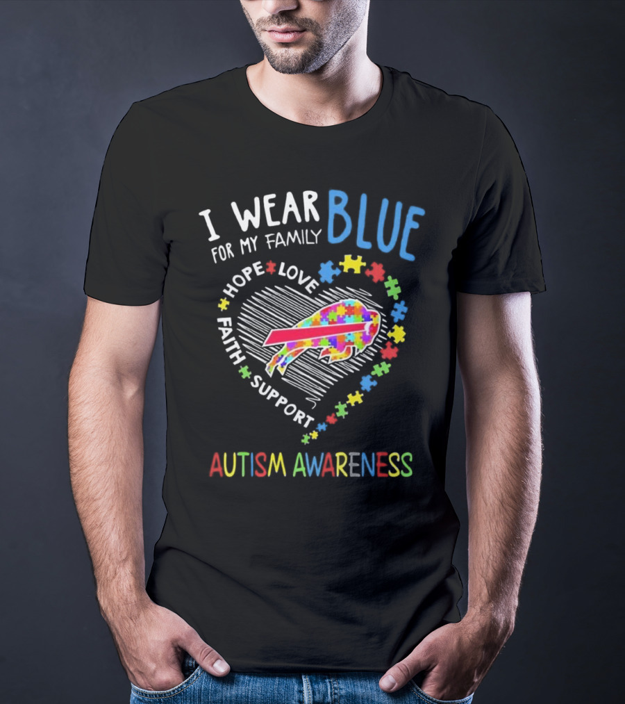 I Wear Blue For My Family Autism Awareness T-Shirt
