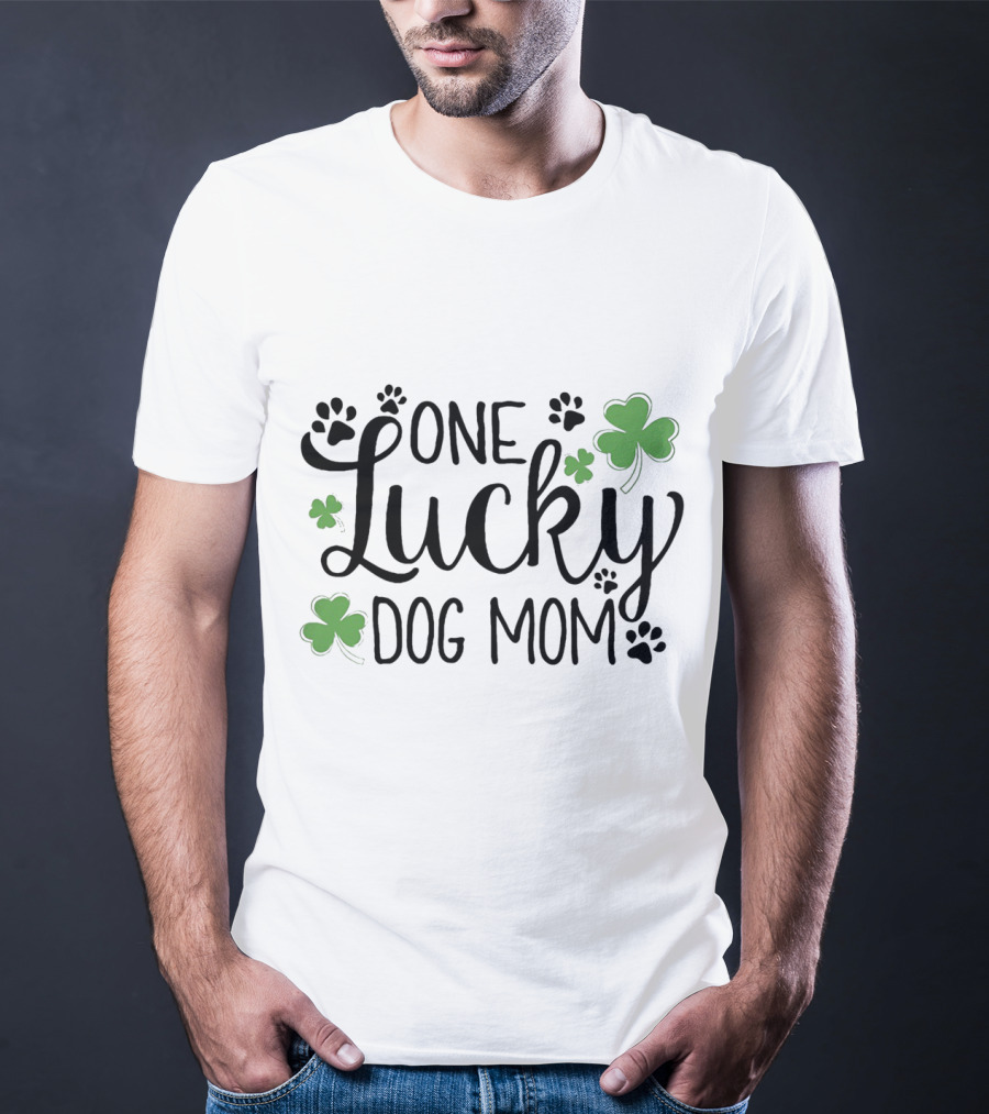 One Lucky Dog Mom With Shamrock And Paw Prints T-Shirt