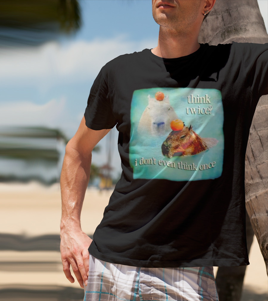 Capybara Think Twice I Don't Even Think Once Floating Oranges T-Shirt