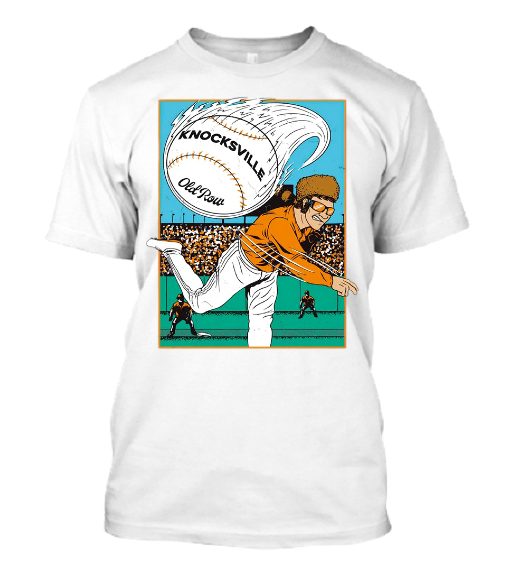 Knocksville Old Row Baseball Pitcher With Swirling Fastball And Spectator Crowd T-Shirt