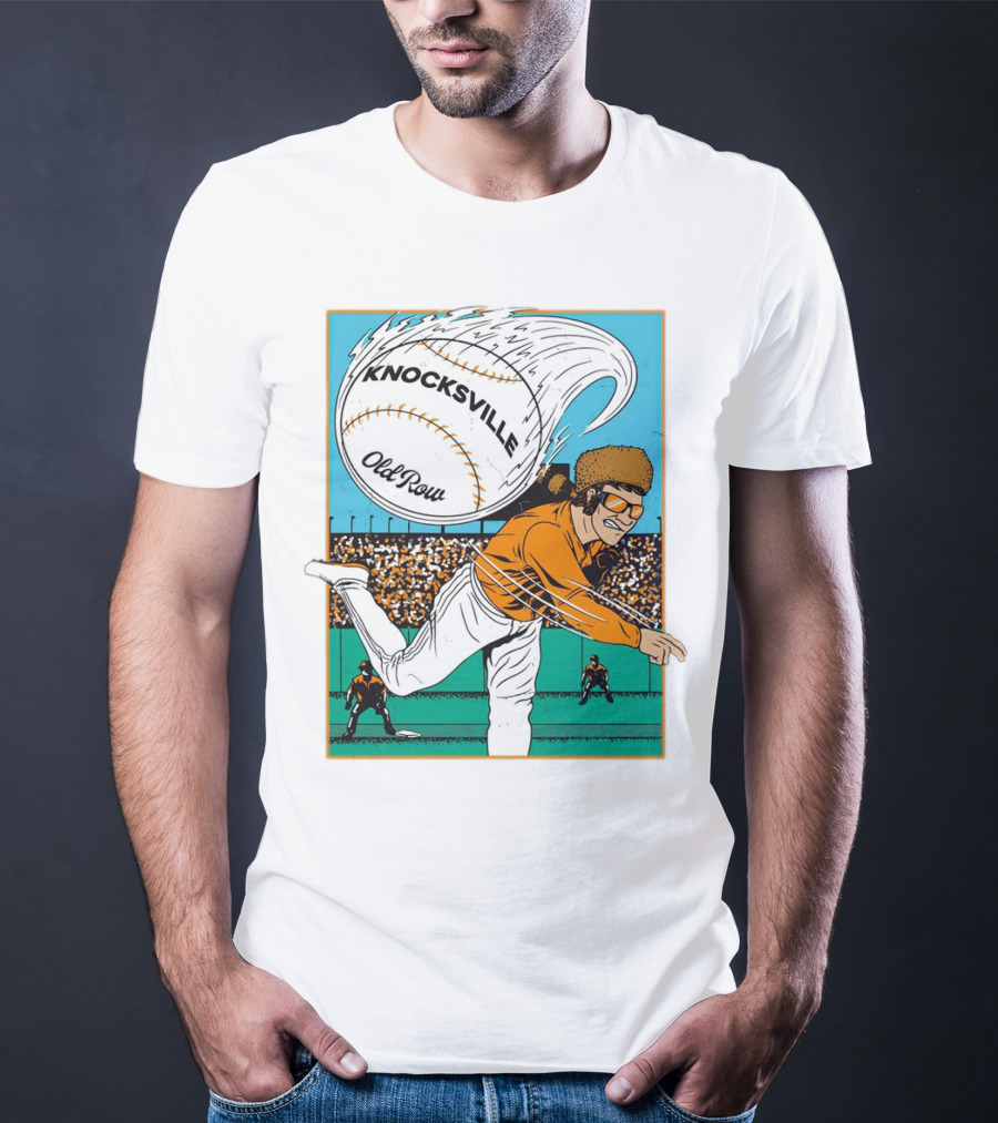 Knocksville Old Row Baseball Pitcher With Swirling Fastball And Spectator Crowd T-Shirt