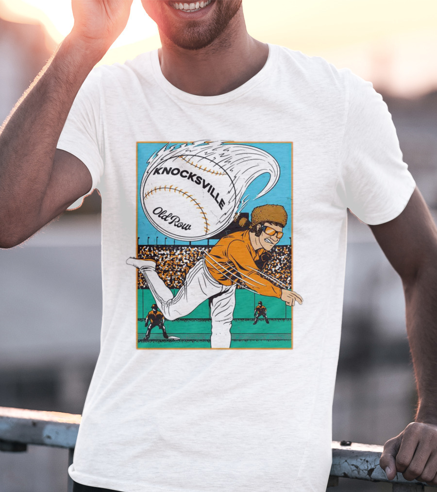 Knocksville Old Row Baseball Pitcher With Swirling Fastball And Spectator Crowd T-Shirt