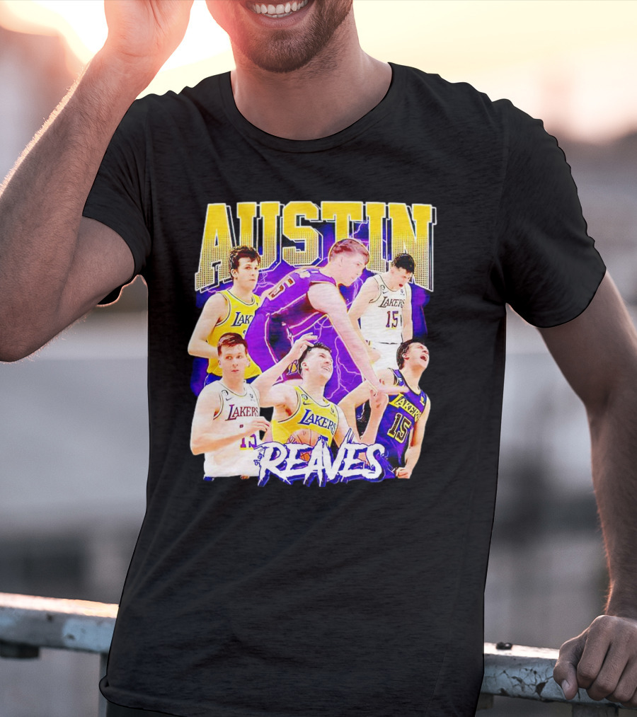 Austin Reaves Lakers Basketball Dynamic Action Collage T-Shirt