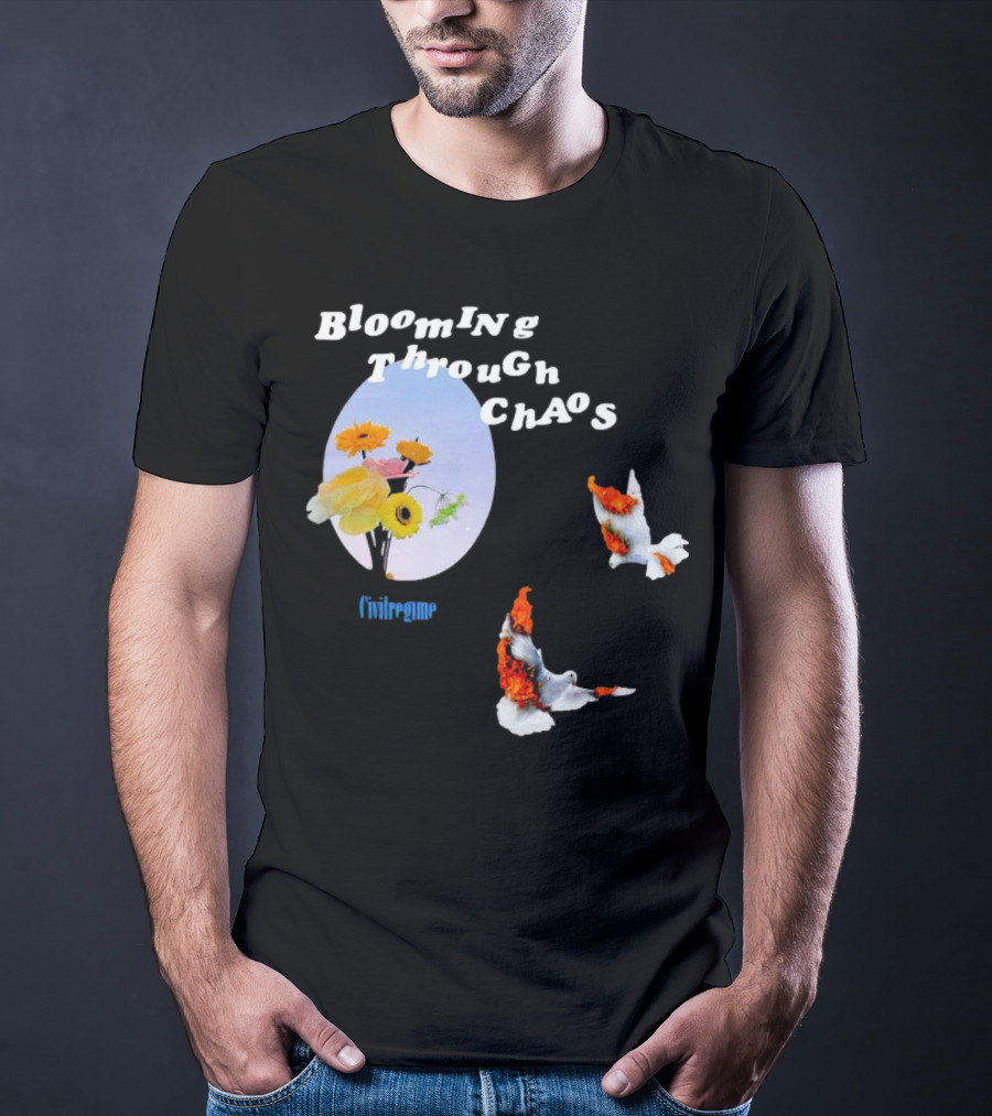 Blooming Through Chaos Civilregime Floral And Bird Motif T-Shirt