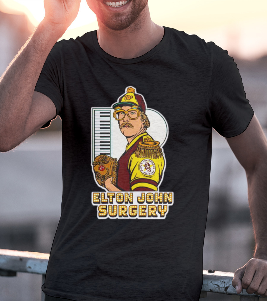 Elton John Surgery Baseball Player Keyboard 70s Patch T-Shirt
