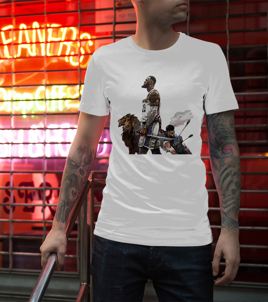 Lebron James Riding Lion Defeats Stephen Curry In Warrior Duel T-Shirt