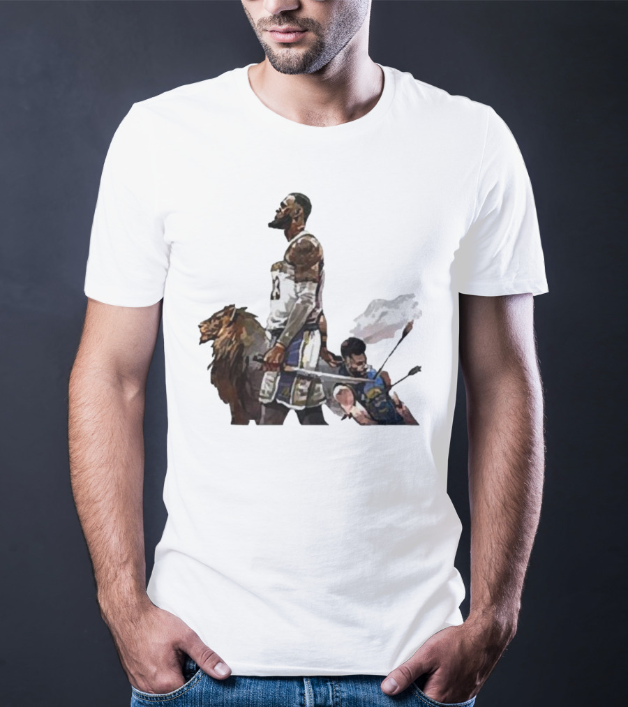 Lebron James Riding Lion Defeats Stephen Curry In Warrior Duel T-Shirt