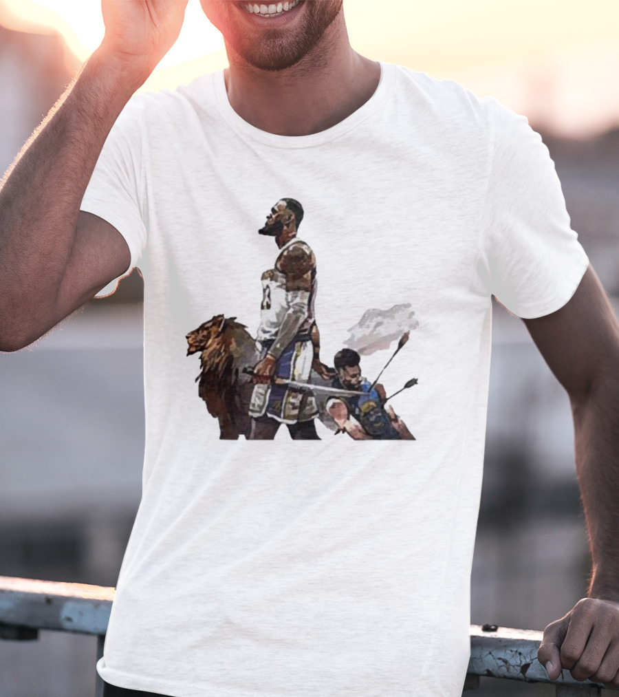Lebron James Riding Lion Defeats Stephen Curry In Warrior Duel T-Shirt