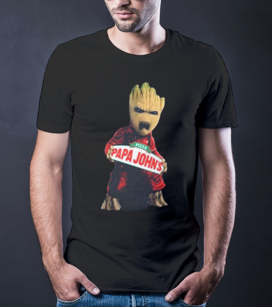Baby Groot Holding Papa John’s Pizza Sign T-Shirt