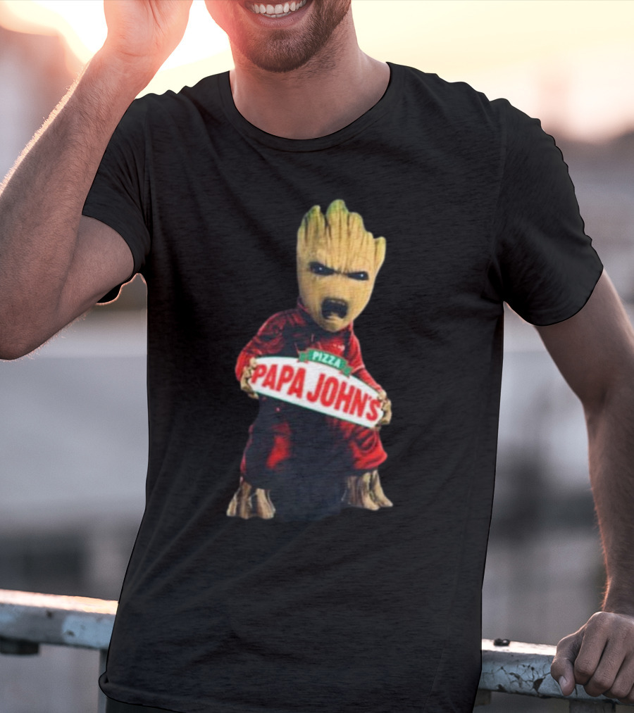 Baby Groot Holding Papa John’s Pizza Sign T-Shirt