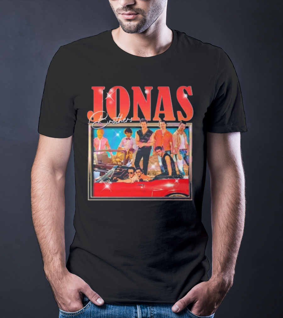 Jonas Brothers Band Retro Group Photo With Red Convertible T-Shirt