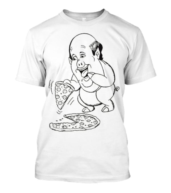Kevin Malone Pig Eating Pizza Caricature T-Shirt