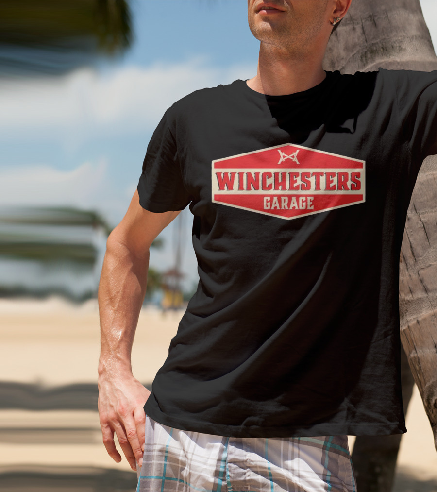 Winchester's Garage Red Hexagonal Shield With Crossed Wrenches T-Shirt