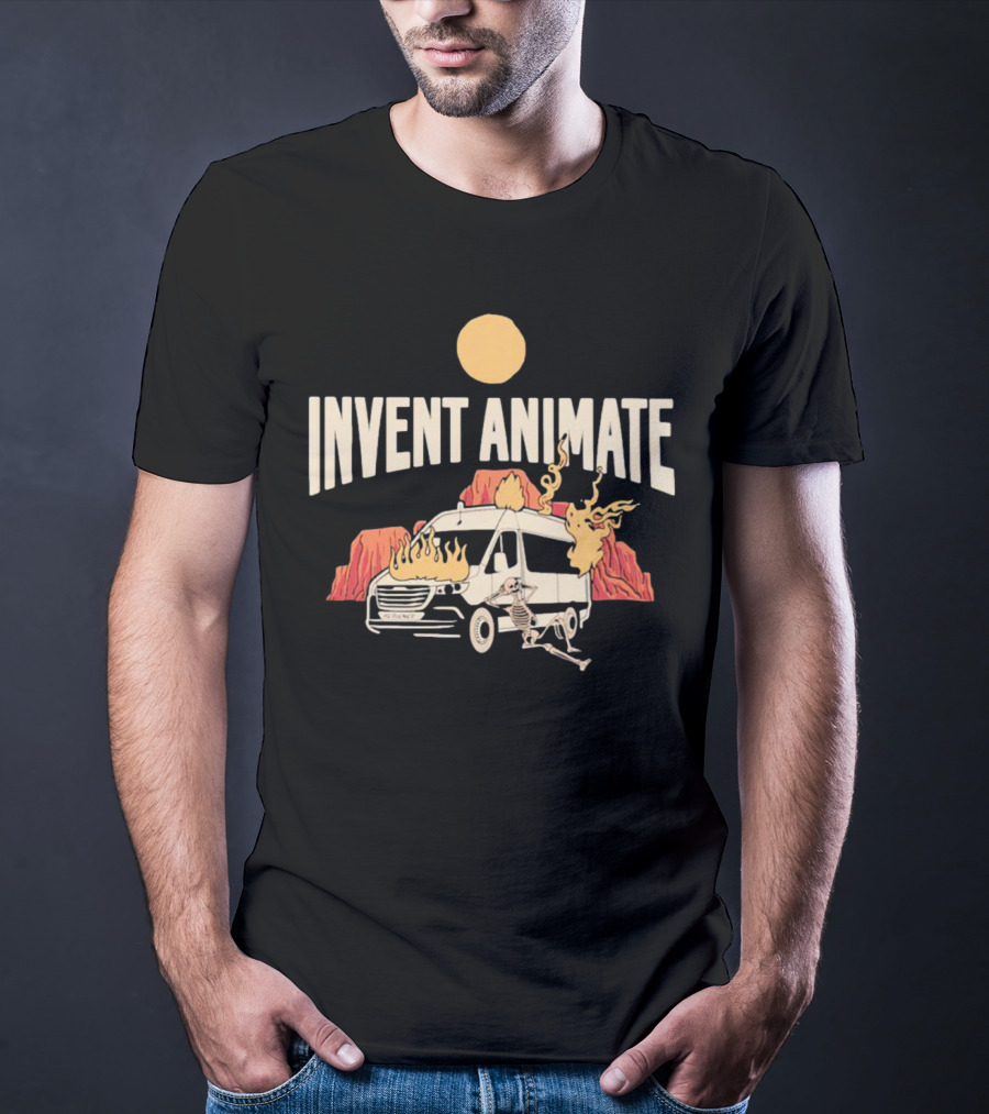 Invent Animate Van Fire Skeleton Desert Sun T-Shirt