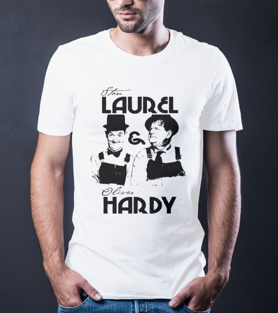Stan Laurel And Oliver Hardy Black And White Classic Comedy Duo T-Shirt