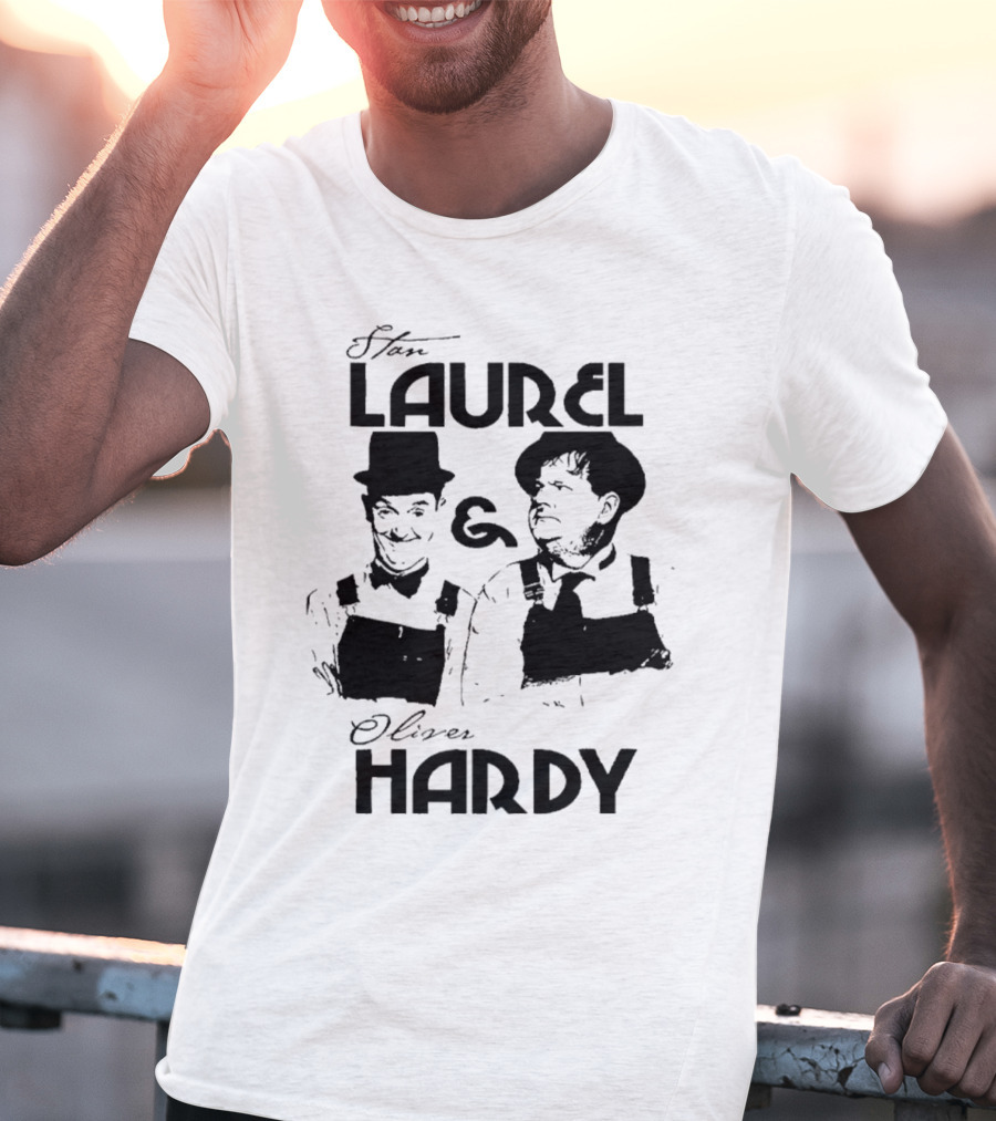 Stan Laurel And Oliver Hardy Black And White Classic Comedy Duo T-Shirt