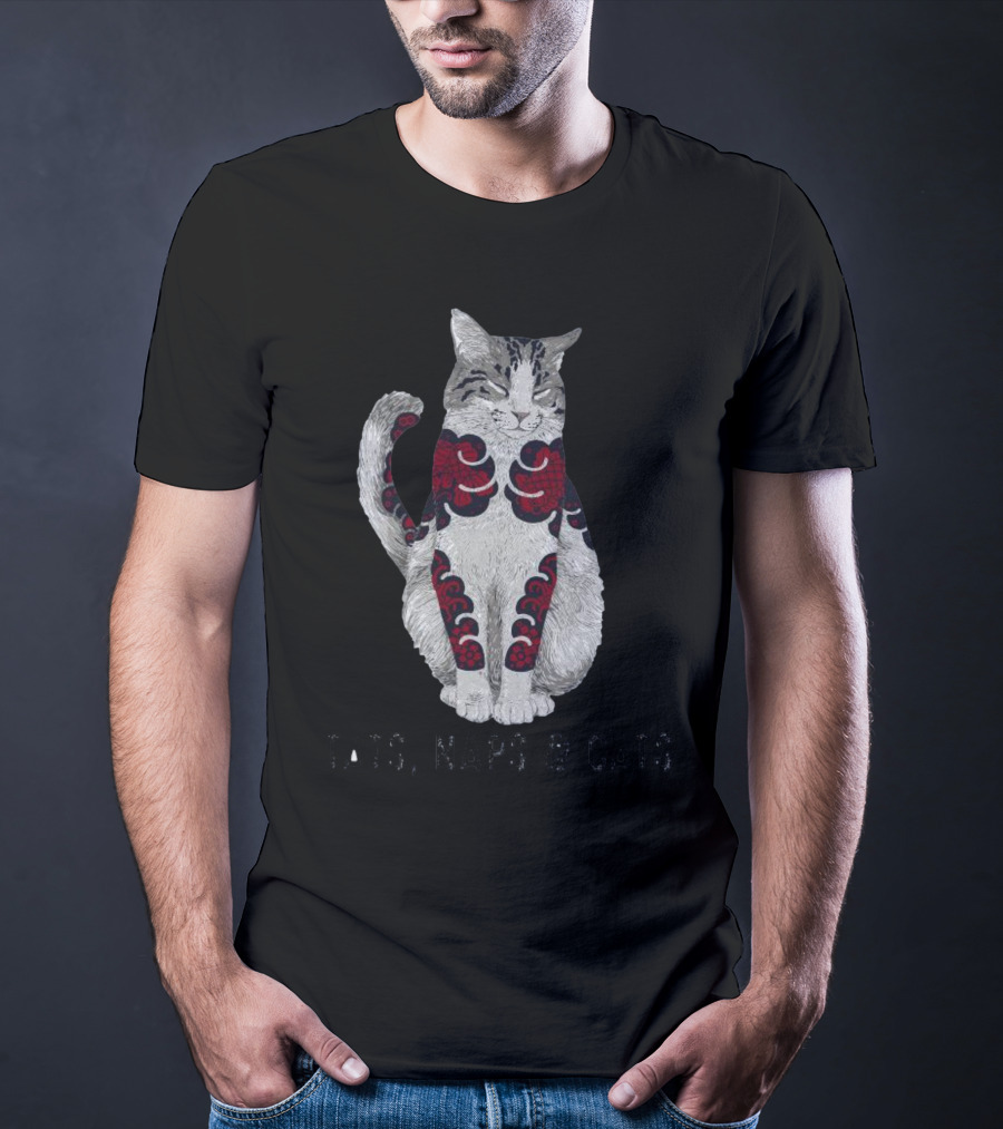 Tats Naps And Cats Inked Feline Charm T-Shirt