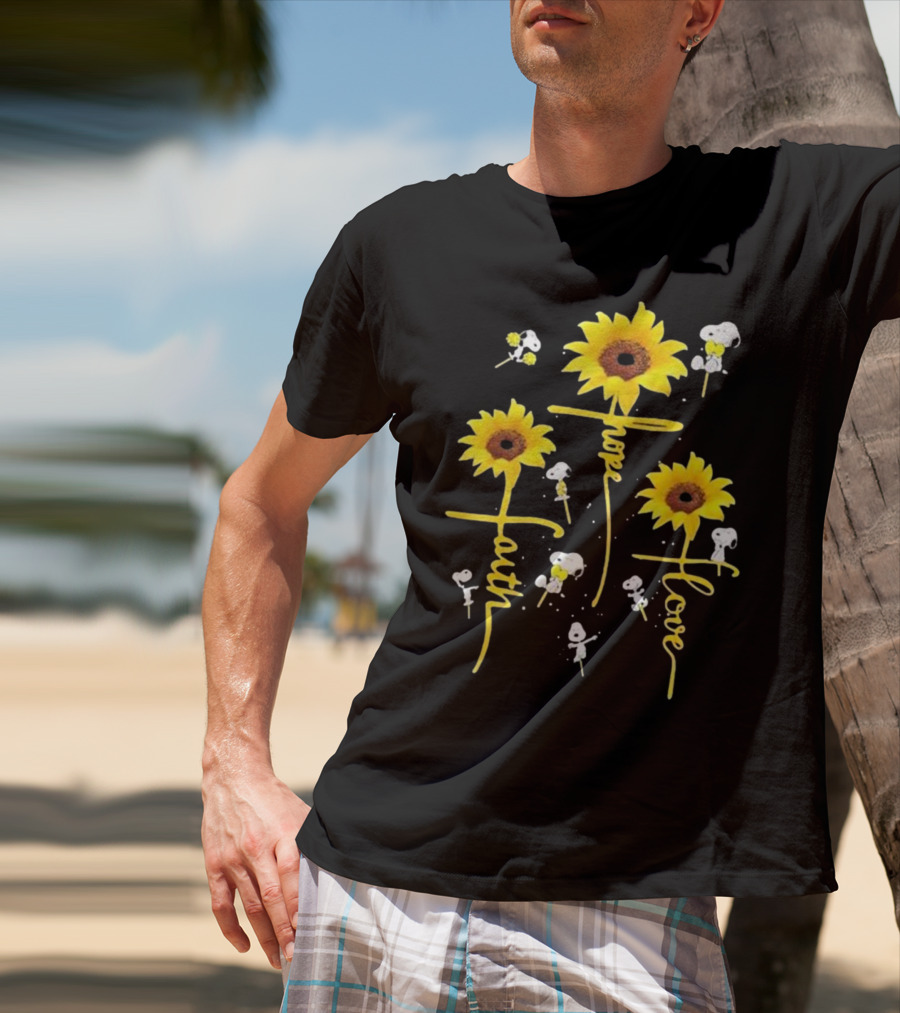 Snoopy Sunflowers Hope Faith Love T-Shirt