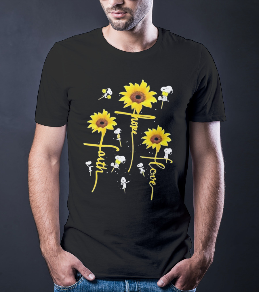 Snoopy Sunflowers Hope Faith Love T-Shirt