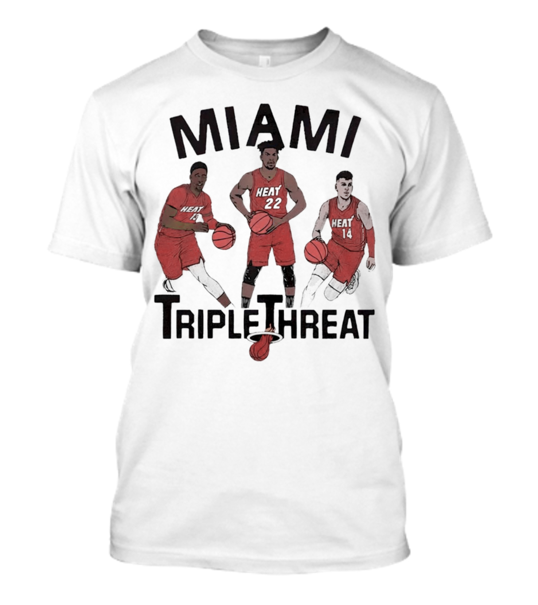 Miami Heat Bam Adebayo Jimmy Butler Tyler Herro Triple Threat T-Shirt