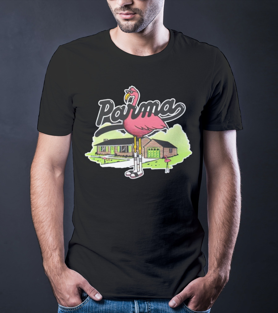 Parma Flamingo In Suburban Neighborhood Scene T-Shirt