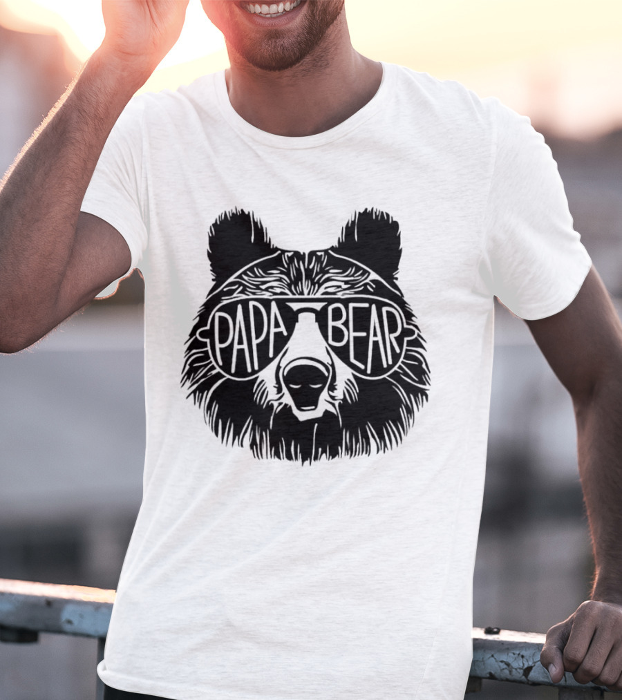 Papa Bear Sunglasses Cool Bear Head T-Shirt