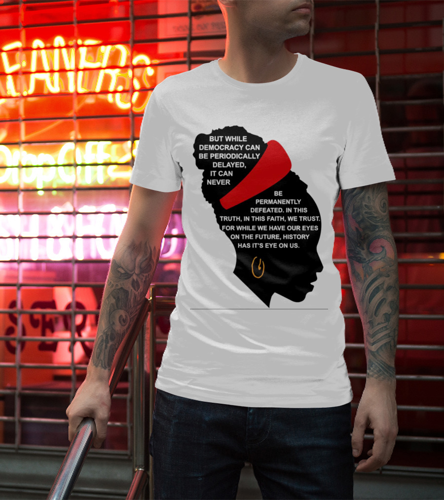 Amanda Gorman Democracy Periodically Delayed Never Permanently Defeated Silhouette With Red Headband T-Shirt