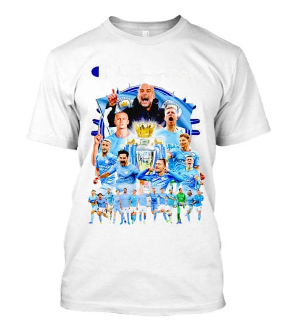 Manchester City Champion Team Celebration With Trophy And Players T-Shirt