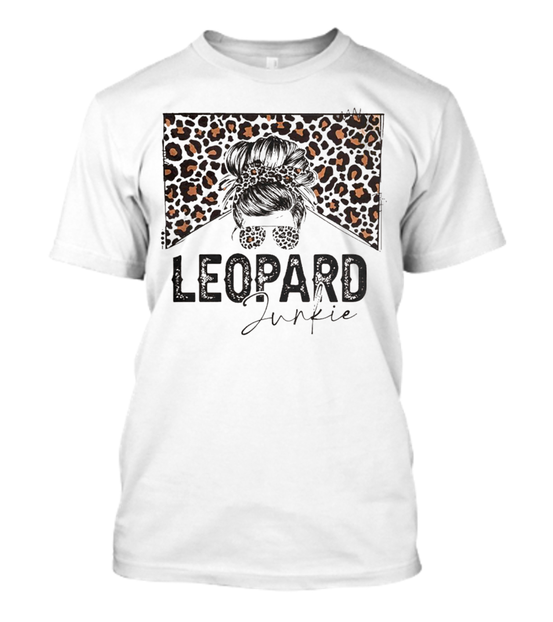 Leopard Junkie Messy Bun With Leopard Print Bow And Sunglasses T-Shirt