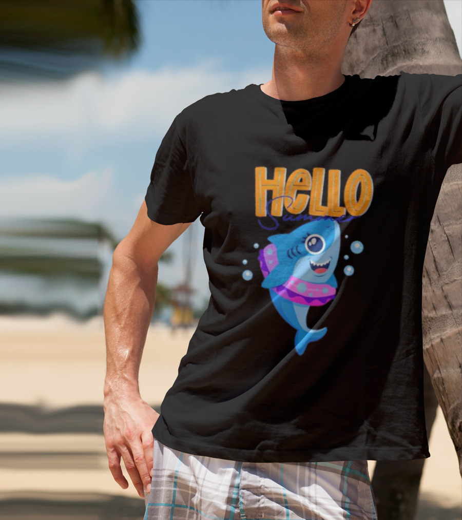 Hello Summer Shark With Swim Ring And Bubbles T-Shirt