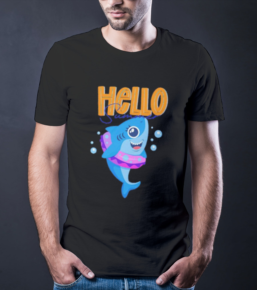 Hello Summer Shark With Swim Ring And Bubbles T-Shirt