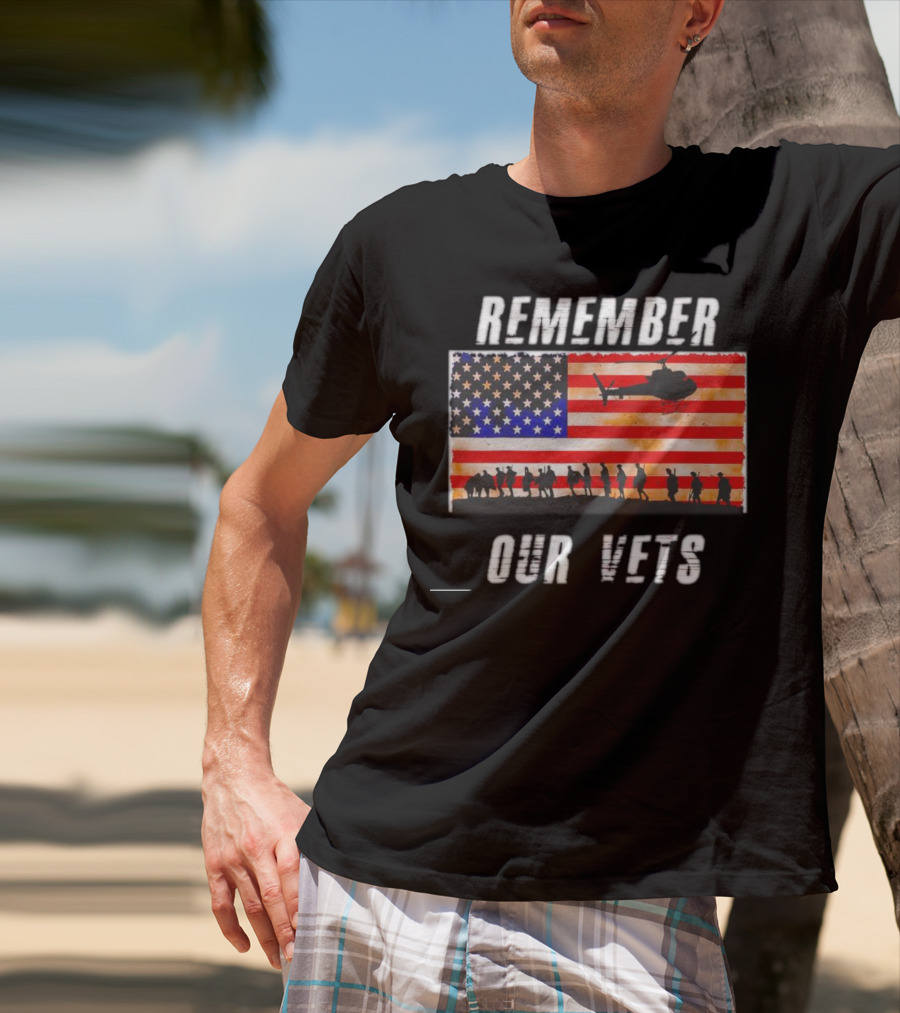 Vietnam Veterans Remember Our Vets Memorial Day American Flag Helicopter T-Shirt