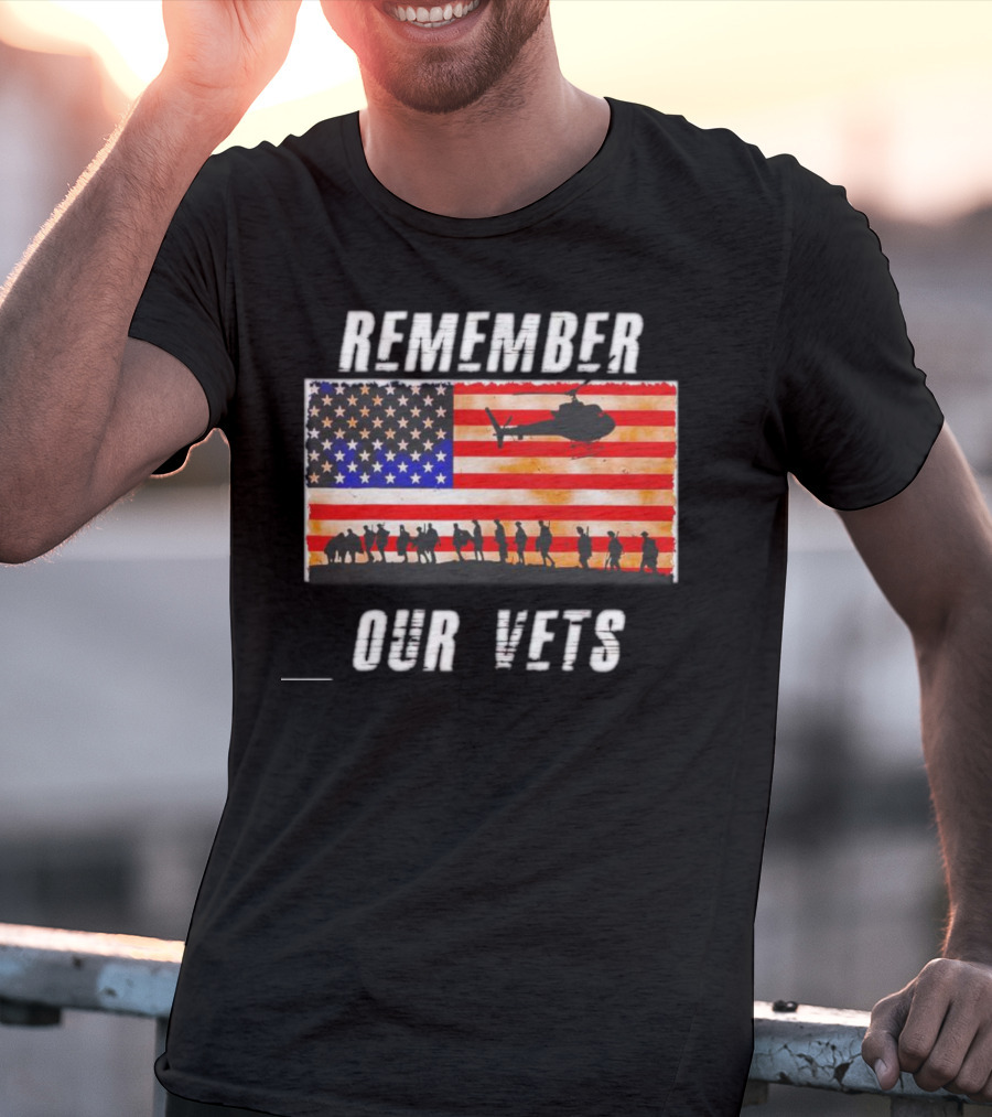 Vietnam Veterans Remember Our Vets Memorial Day American Flag Helicopter T-Shirt