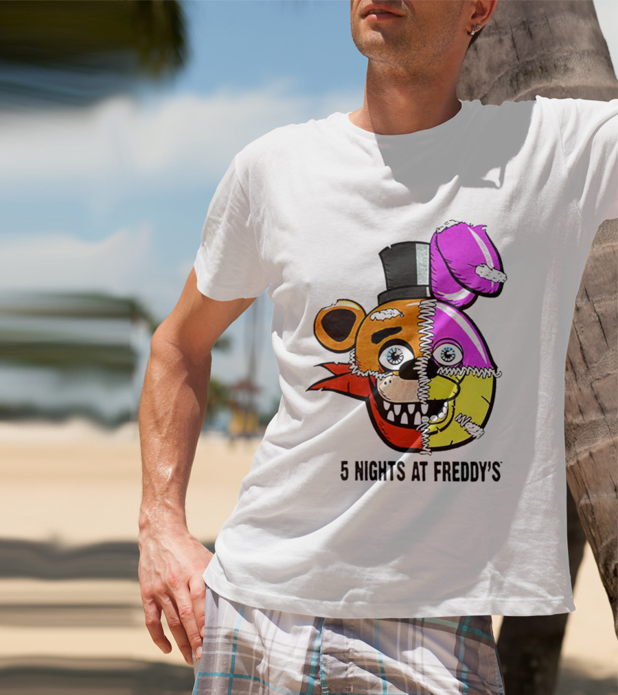Five Nights At Freddy's Colorful Split Face Patchwork Freddy And Bonnie T-Shirt