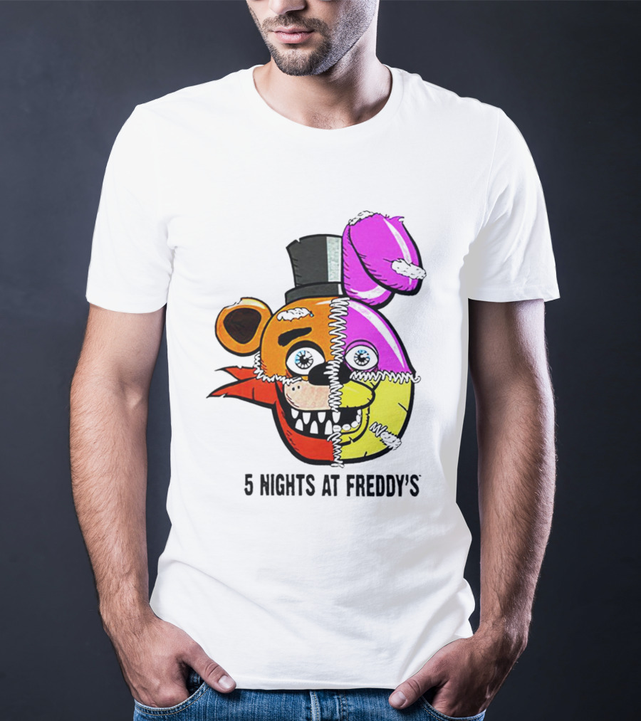 Five Nights At Freddy's Colorful Split Face Patchwork Freddy And Bonnie T-Shirt