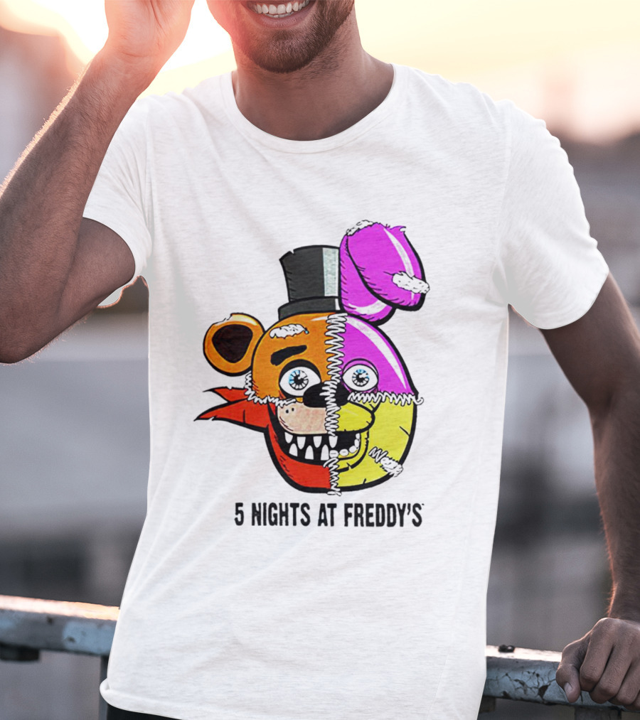 Five Nights At Freddy's Colorful Split Face Patchwork Freddy And Bonnie T-Shirt