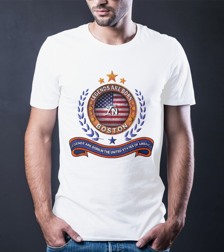 Legends Are Born Boston Massachusetts USA Flag ZN Iconic Stars And Blue Laurel Wreath T-Shirt