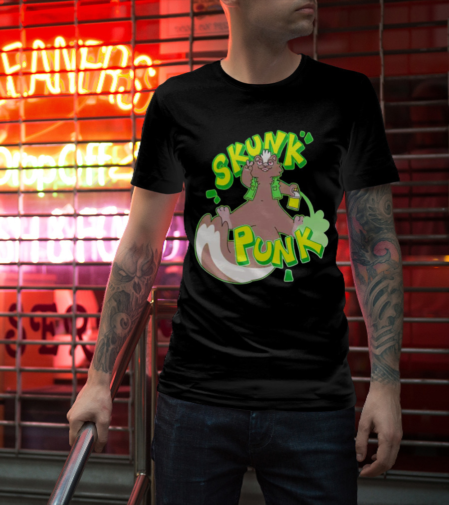 SKUNK PUNK Green Vest Peace Sign Paint Can T-Shirt