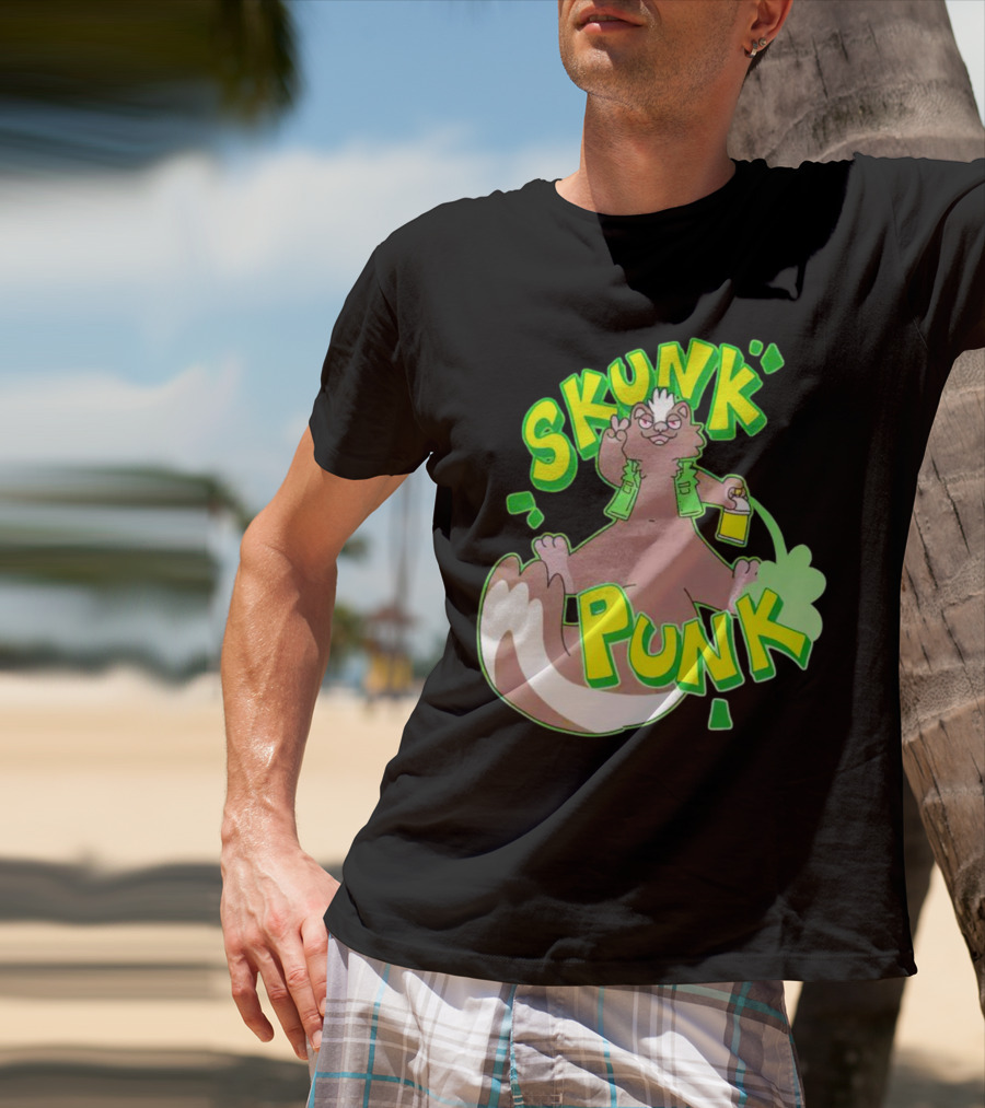 SKUNK PUNK Green Vest Peace Sign Paint Can T-Shirt