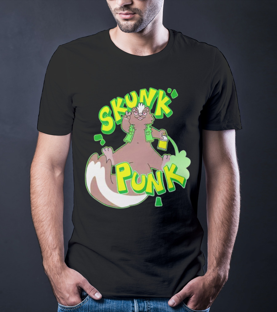 SKUNK PUNK Green Vest Peace Sign Paint Can T-Shirt