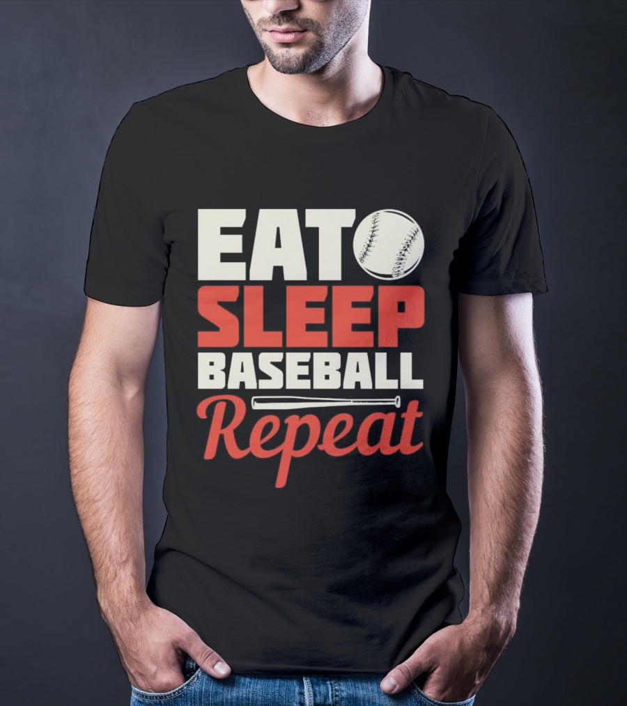 Eat Sleep Baseball Repeat Ball Bat Iconic Sports Cycle T-Shirt