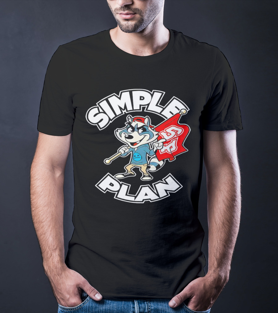 Simple Plan Raccoon Mascot Holding Red Flag T-Shirt