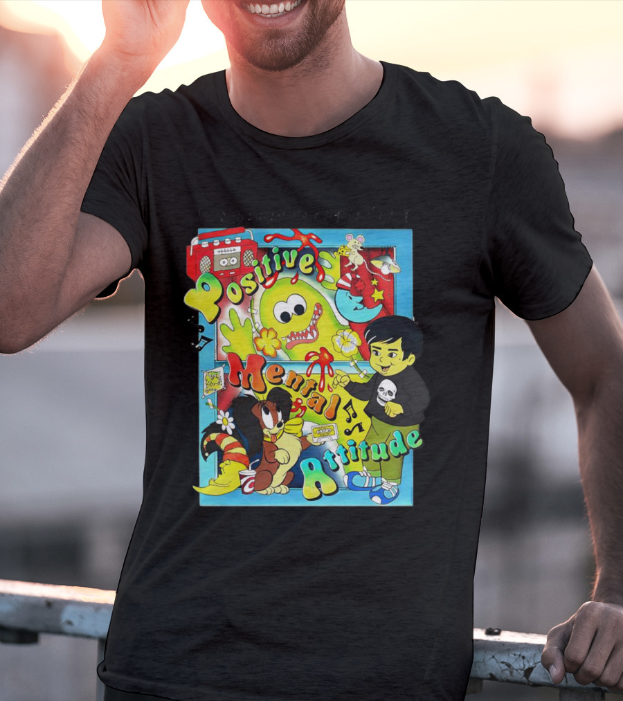 It's Never Too Late For A Positive Mental Attitude Cartoon Characters Music And Fun Elements T-Shirt