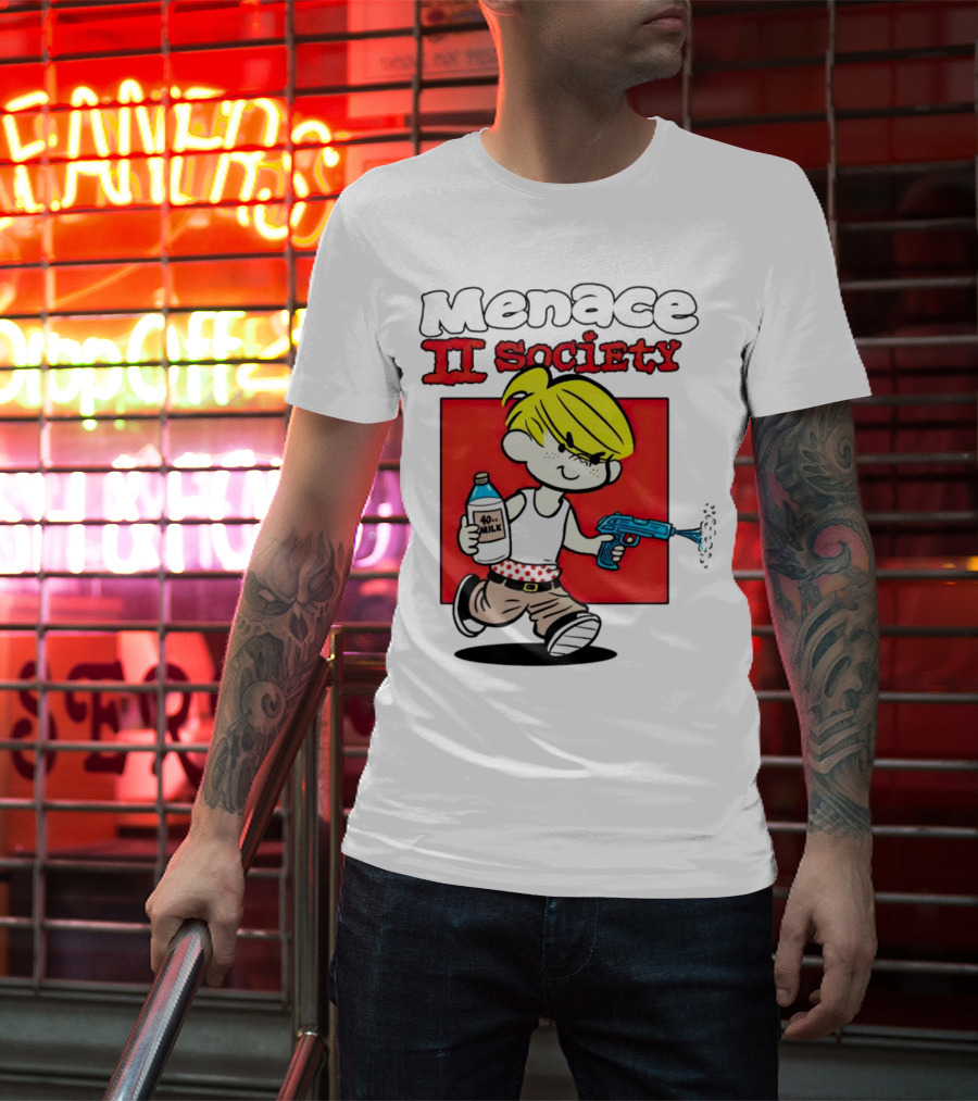 Menace II Society Cartoon Character With Squirt Gun And Milk T-Shirt