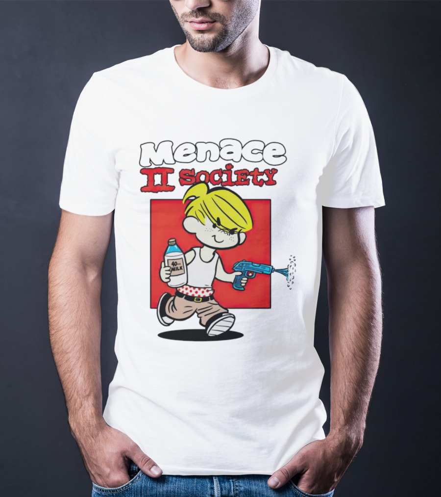 Menace II Society Cartoon Character With Squirt Gun And Milk T-Shirt