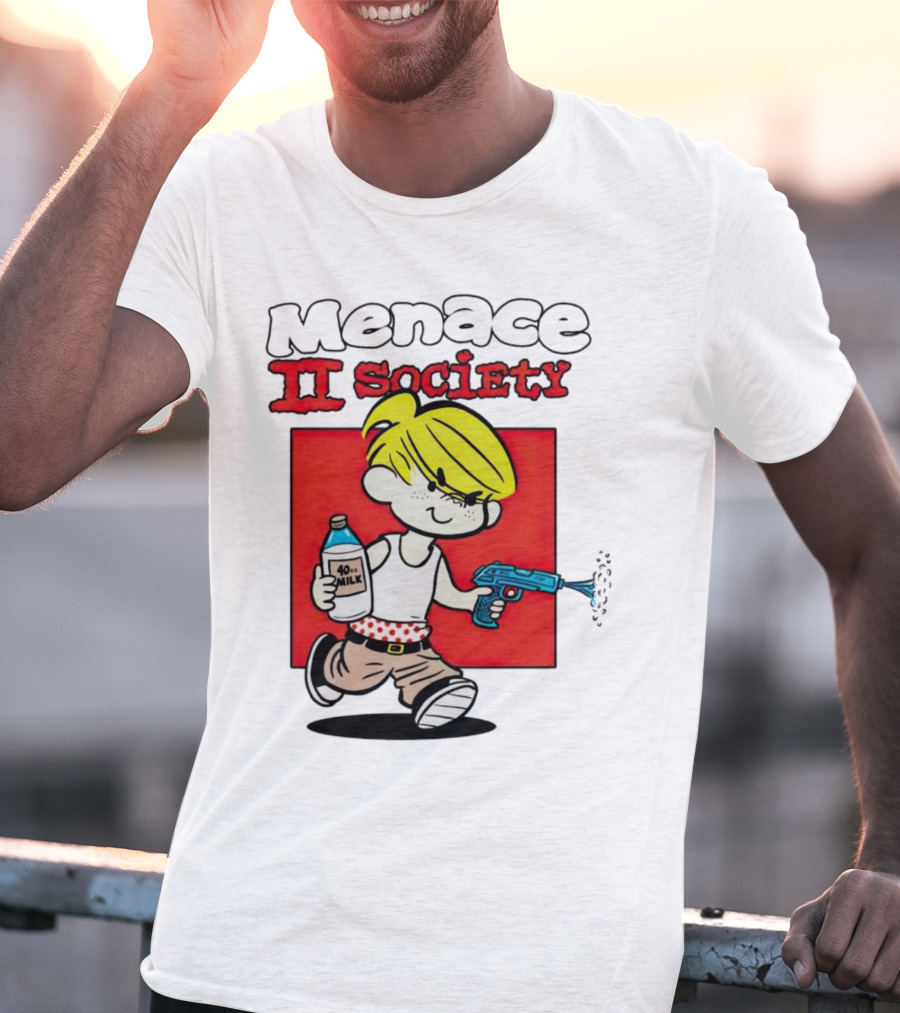 Menace II Society Cartoon Character With Squirt Gun And Milk T-Shirt