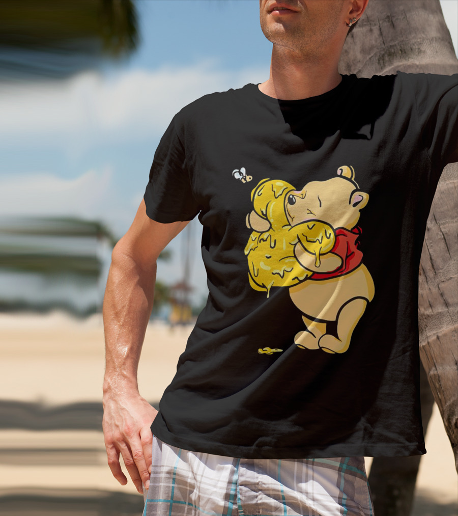Pooh Bear Hugging Hunny Pot With Bee T-Shirt