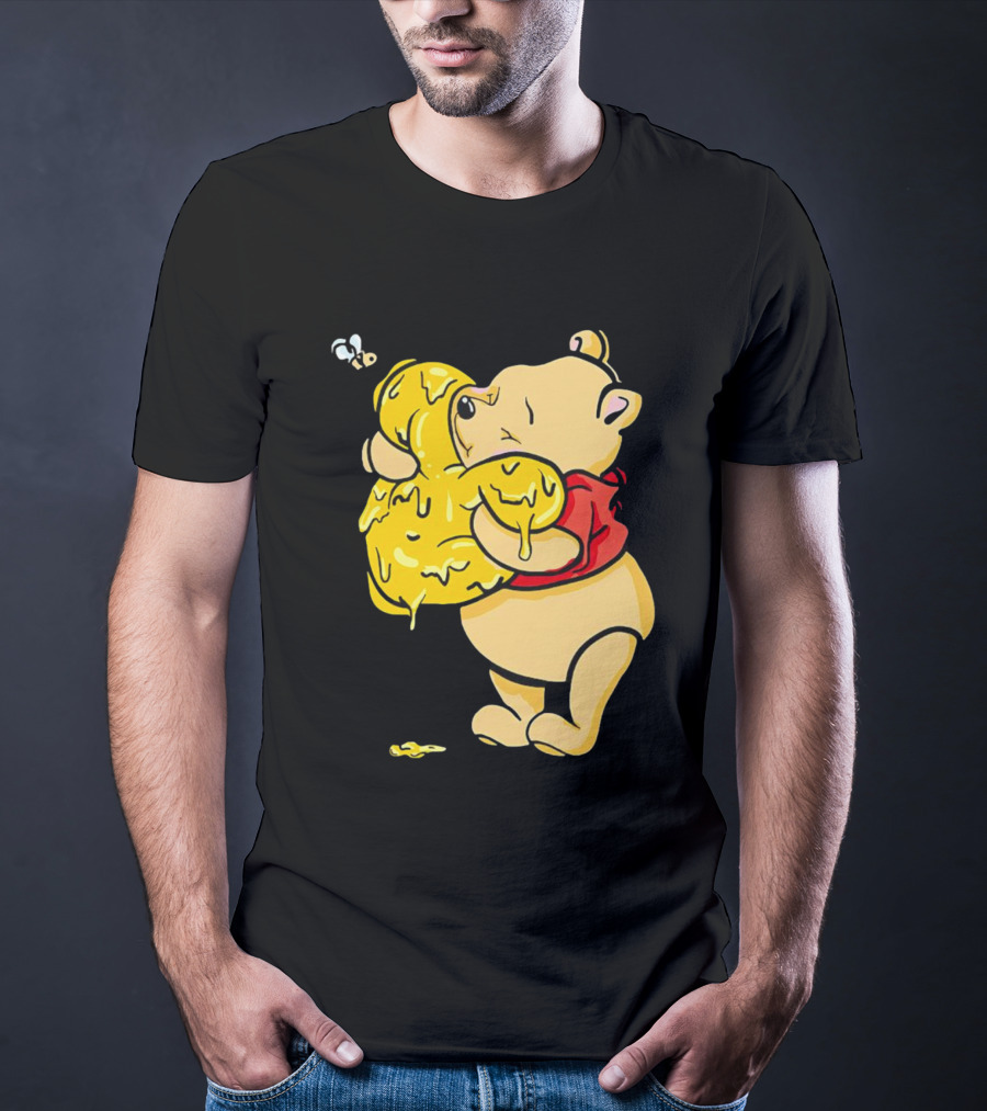 Pooh Bear Hugging Hunny Pot With Bee T-Shirt