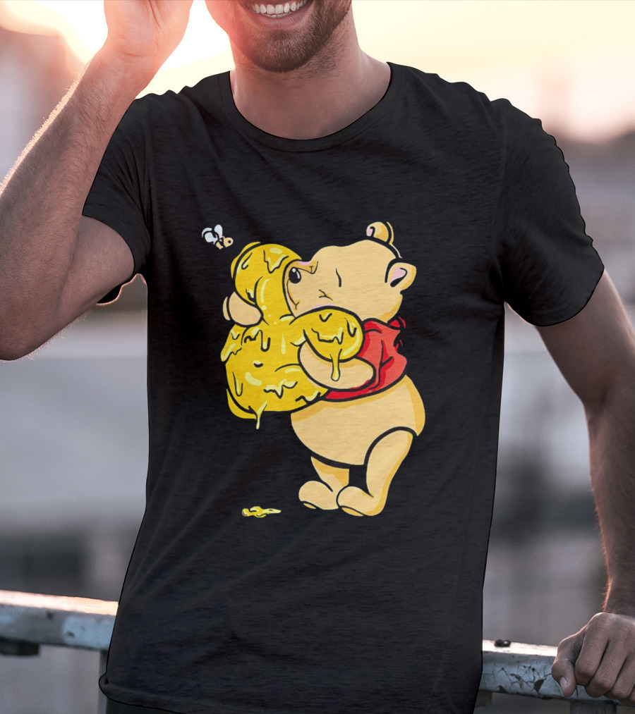 Pooh Bear Hugging Hunny Pot With Bee T-Shirt